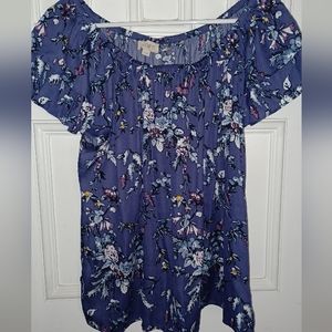 Ann Taylor LOFT Womens Top Large Purple Off Shoulder Blouse Floral Shirt